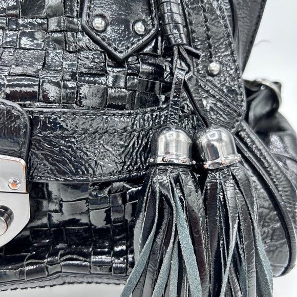 ELLIOTT LUCCA BLACK LEATHER PURSE BAG W/ TASSELS - Picture 2 of 12